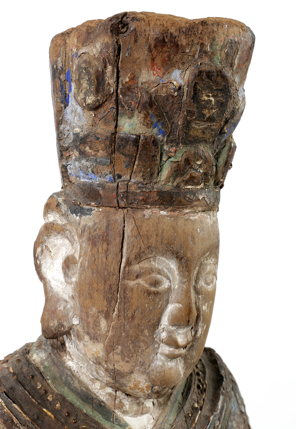 Chinese Polychrome Carved Wood Court Official Temple Figure