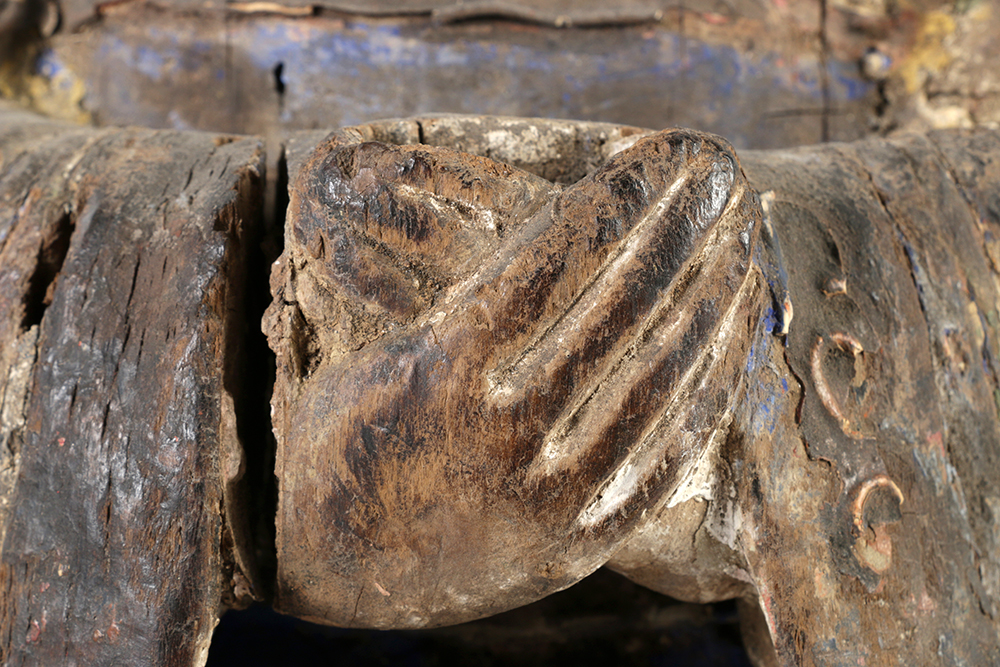 Chinese Polychrome Carved Wood Court Official Temple Figure