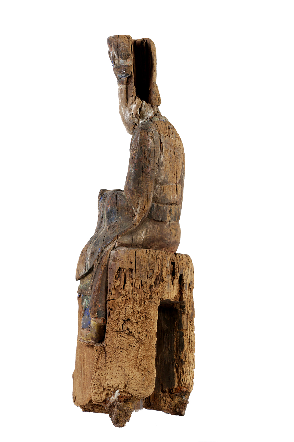 Chinese Polychrome Carved Wood Court Official Temple Figure