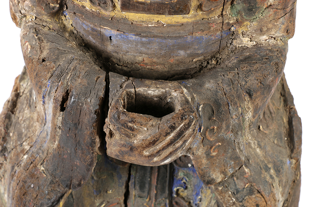 Chinese Polychrome Carved Wood Court Official Temple Figure