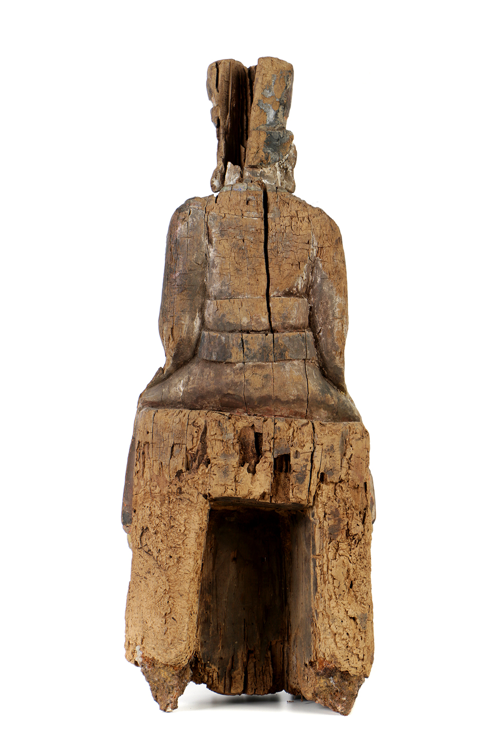 Chinese Polychrome Carved Wood Court Official Temple Figure