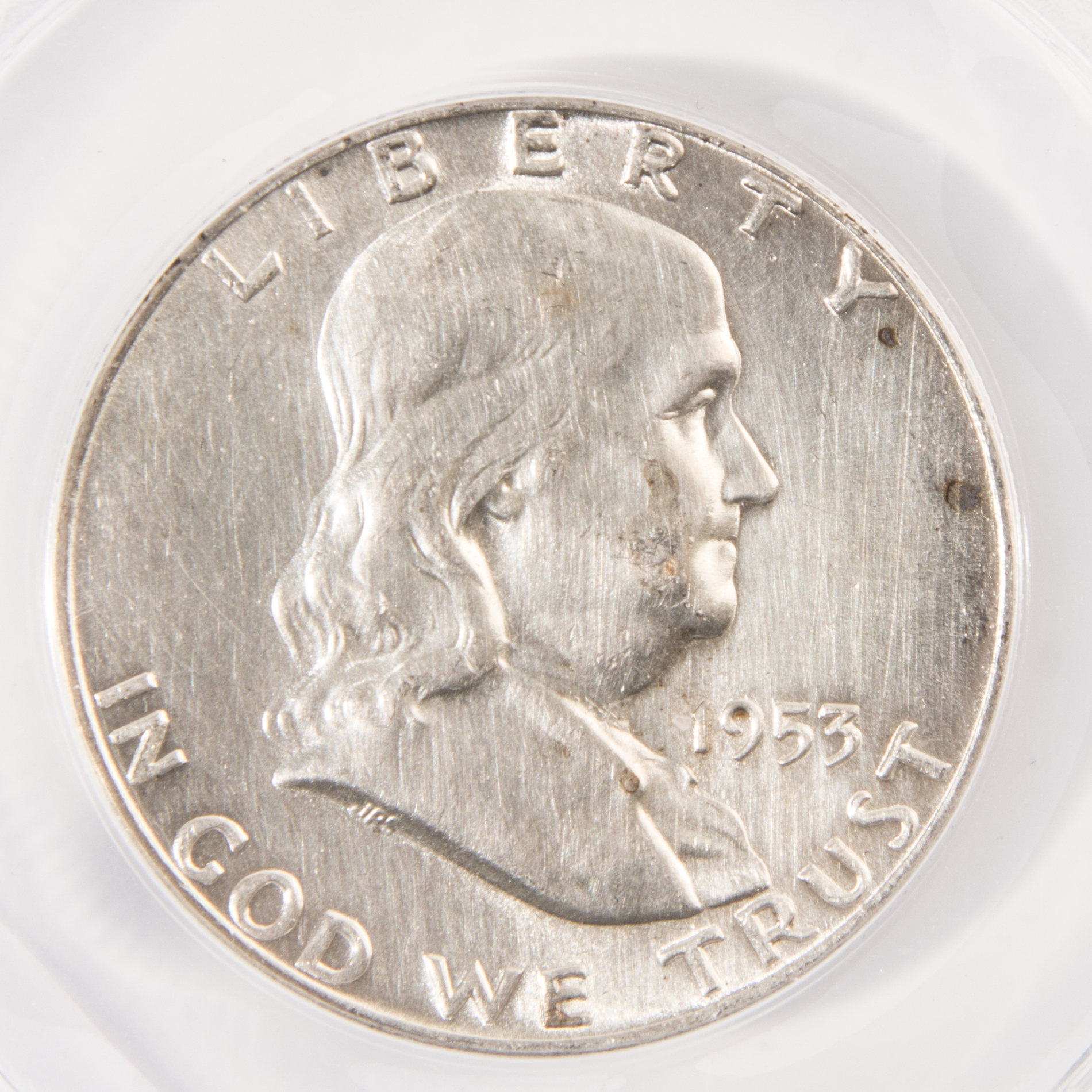 1953-D Franklin Silver Half Dollar Graded MS 60 by ANACS