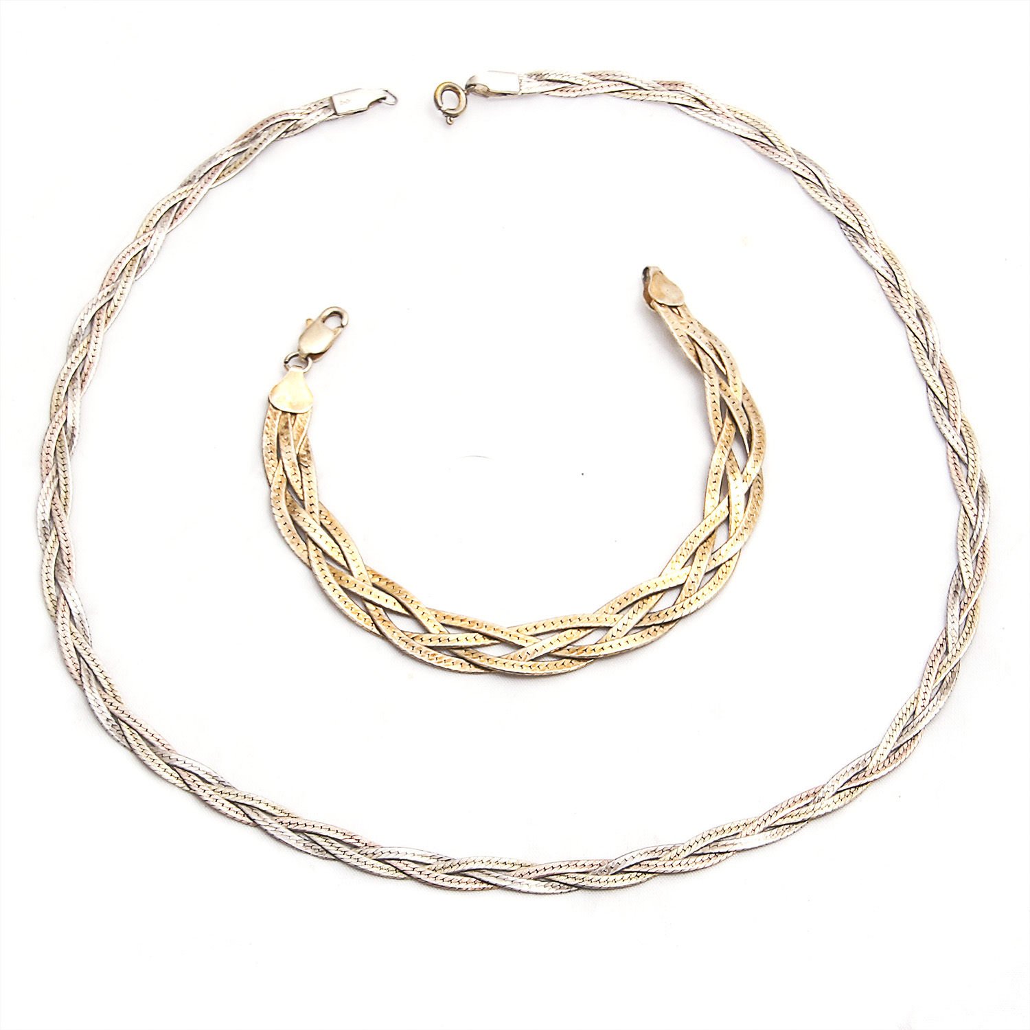 Sterling Silver Braided Italian Necklace and Bracelet