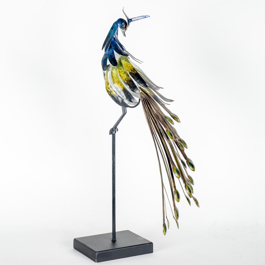 Blue Fancy Tail Decorative Metal Peacock