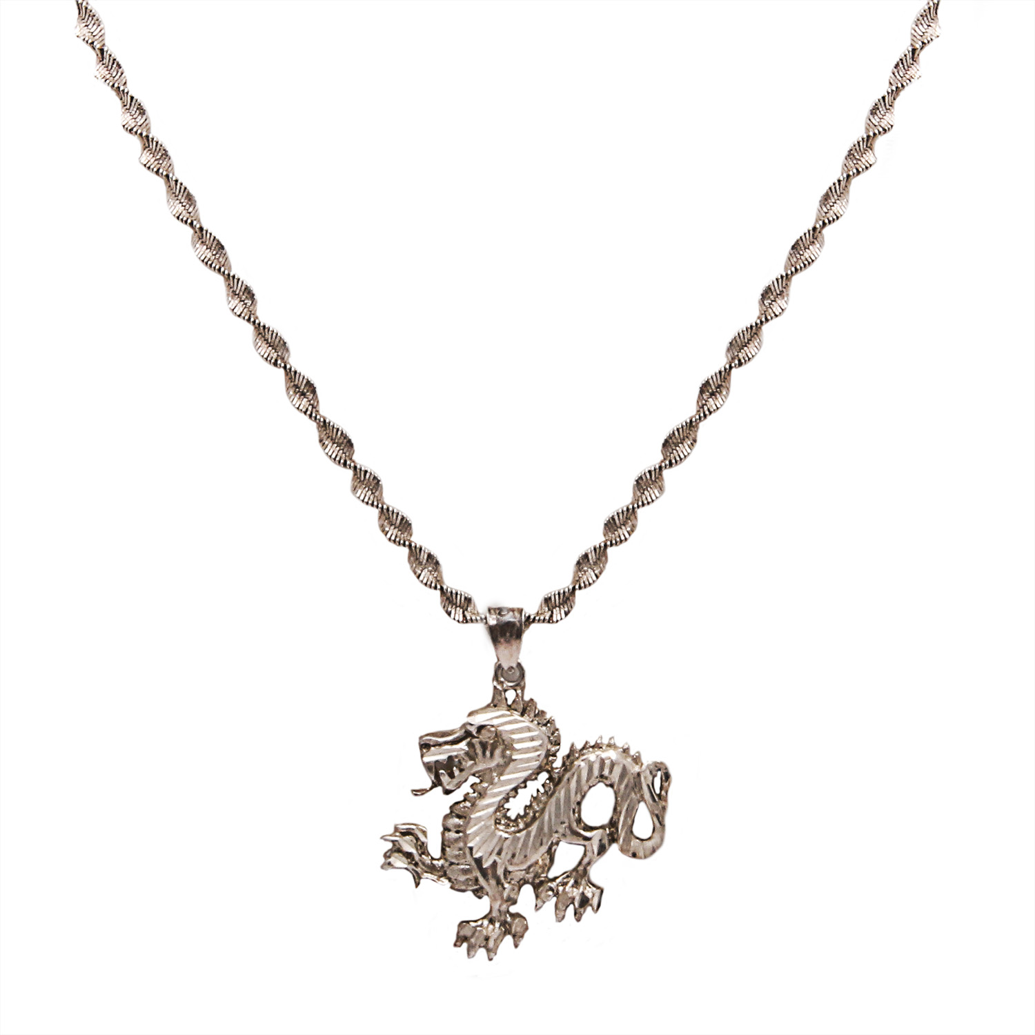 Herringbone and Dragon Sterling Silver Necklaces