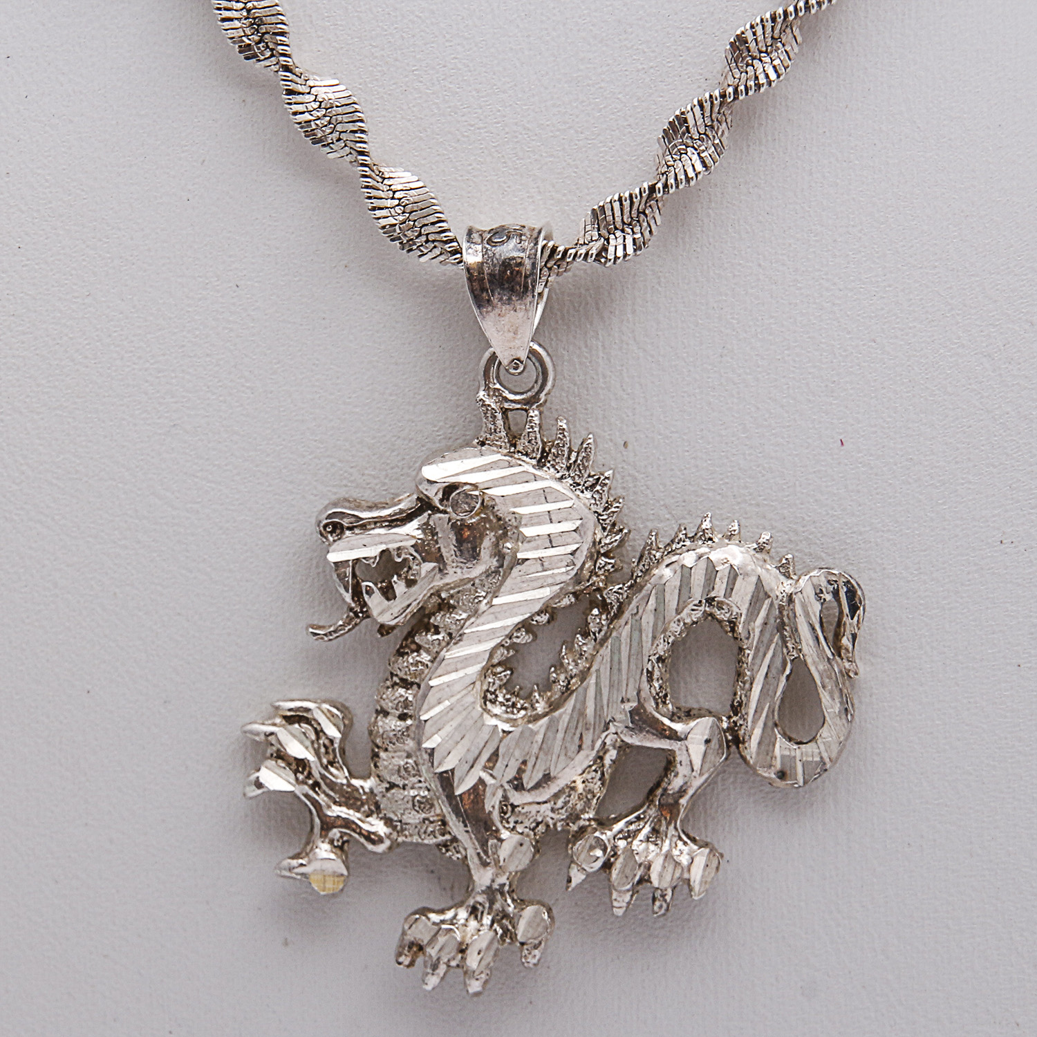 Herringbone and Dragon Sterling Silver Necklaces