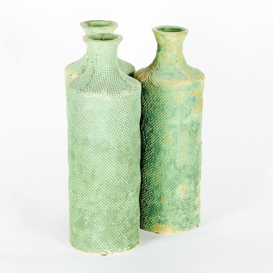 Green Textured Ceramic Bottles