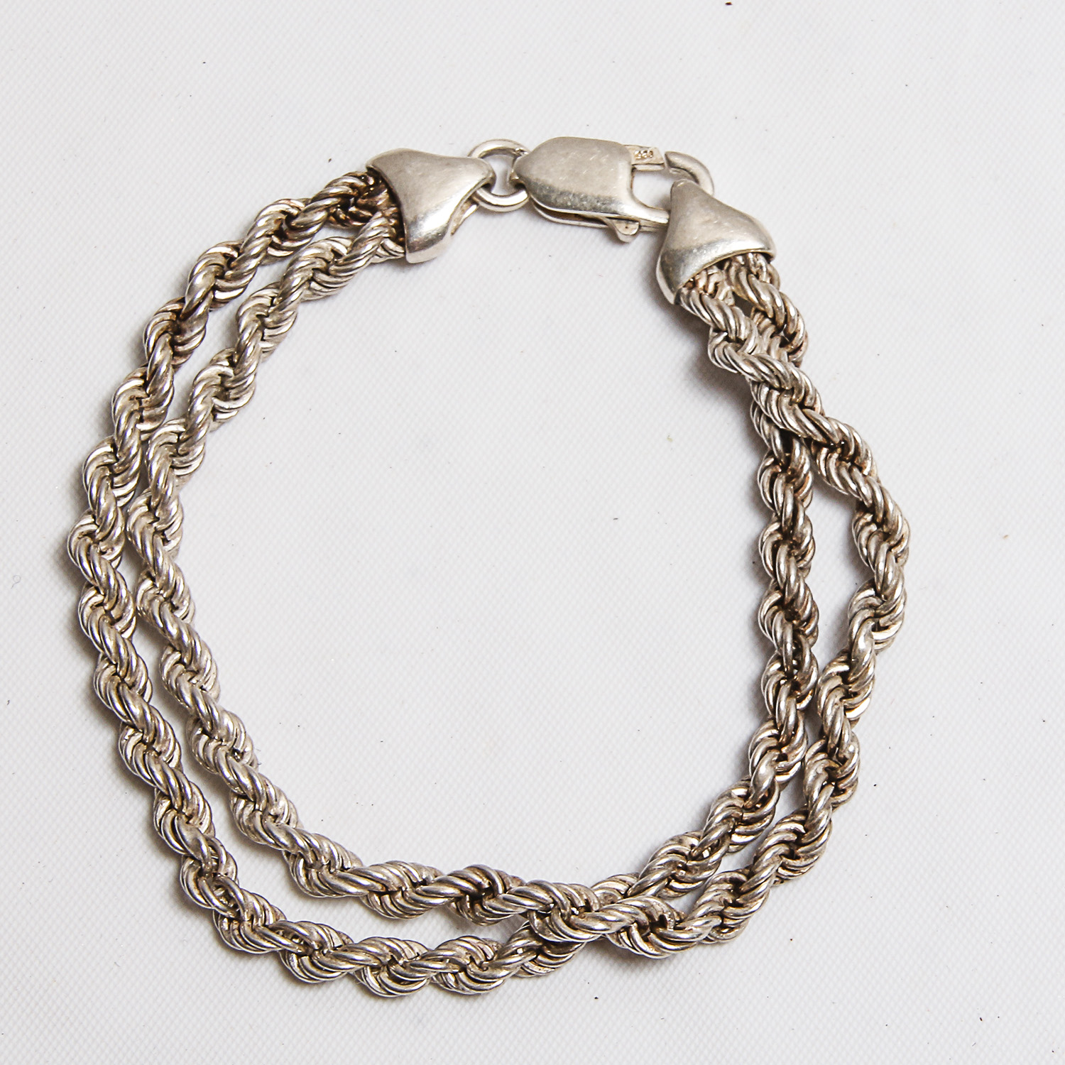 Sterling Double Rope Chain Bracelet with Figaro Chain Necklace