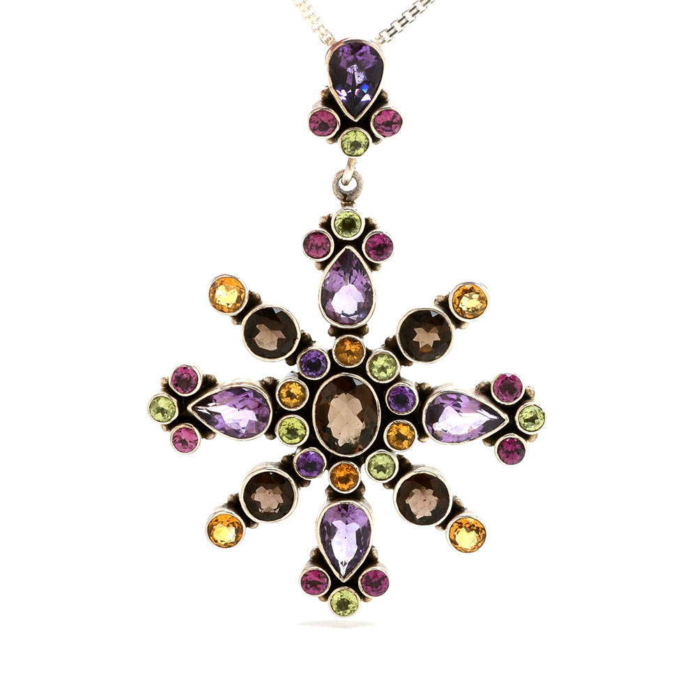 Nicky Butler Sterling Multi-Stone Dangle Pendant with Box Chain