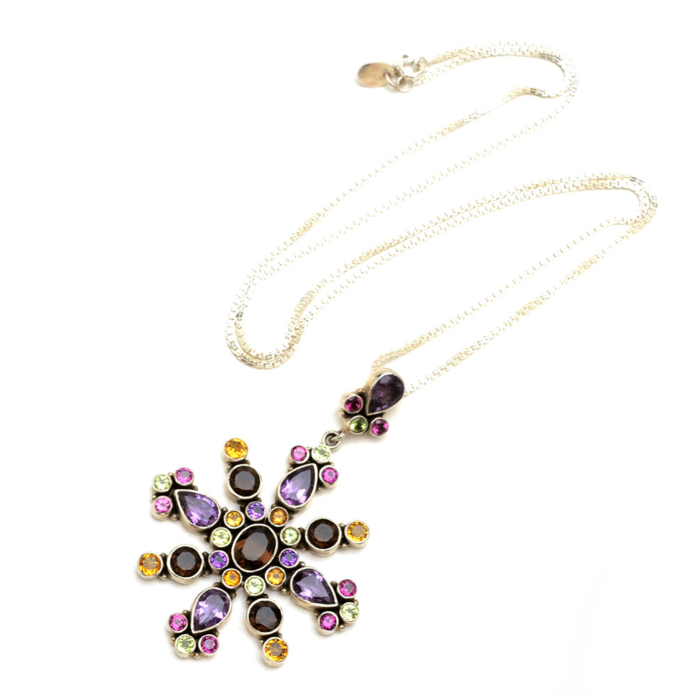 Nicky Butler Sterling Multi-Stone Dangle Pendant with Box Chain