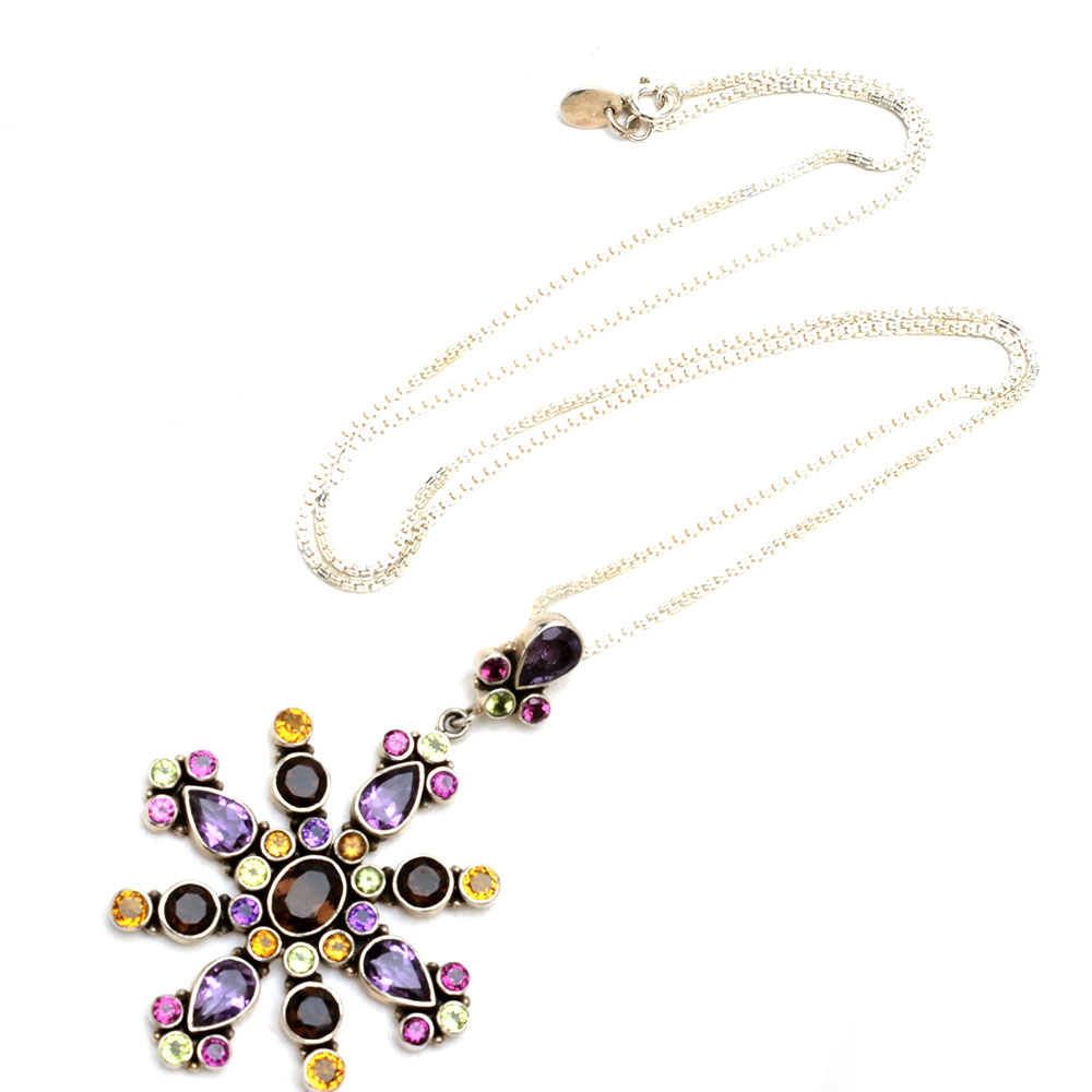 Nicky Butler Sterling Multi-Stone Dangle Pendant with Box Chain