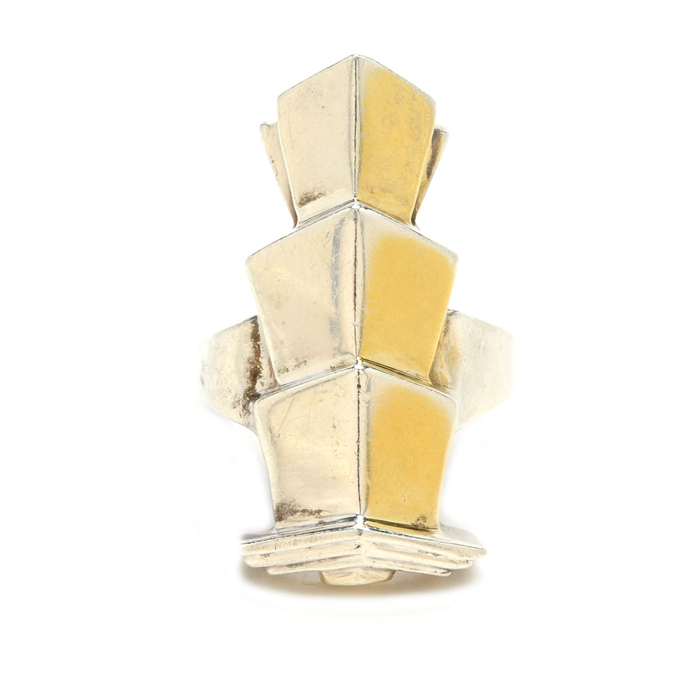 Vintage Modern Orloff Sterling Silver Ring with Gold Wash