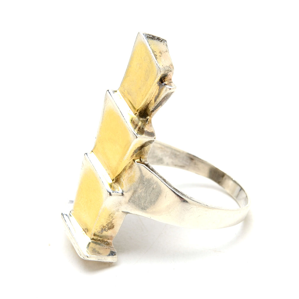 Vintage Modern Orloff Sterling Silver Ring with Gold Wash