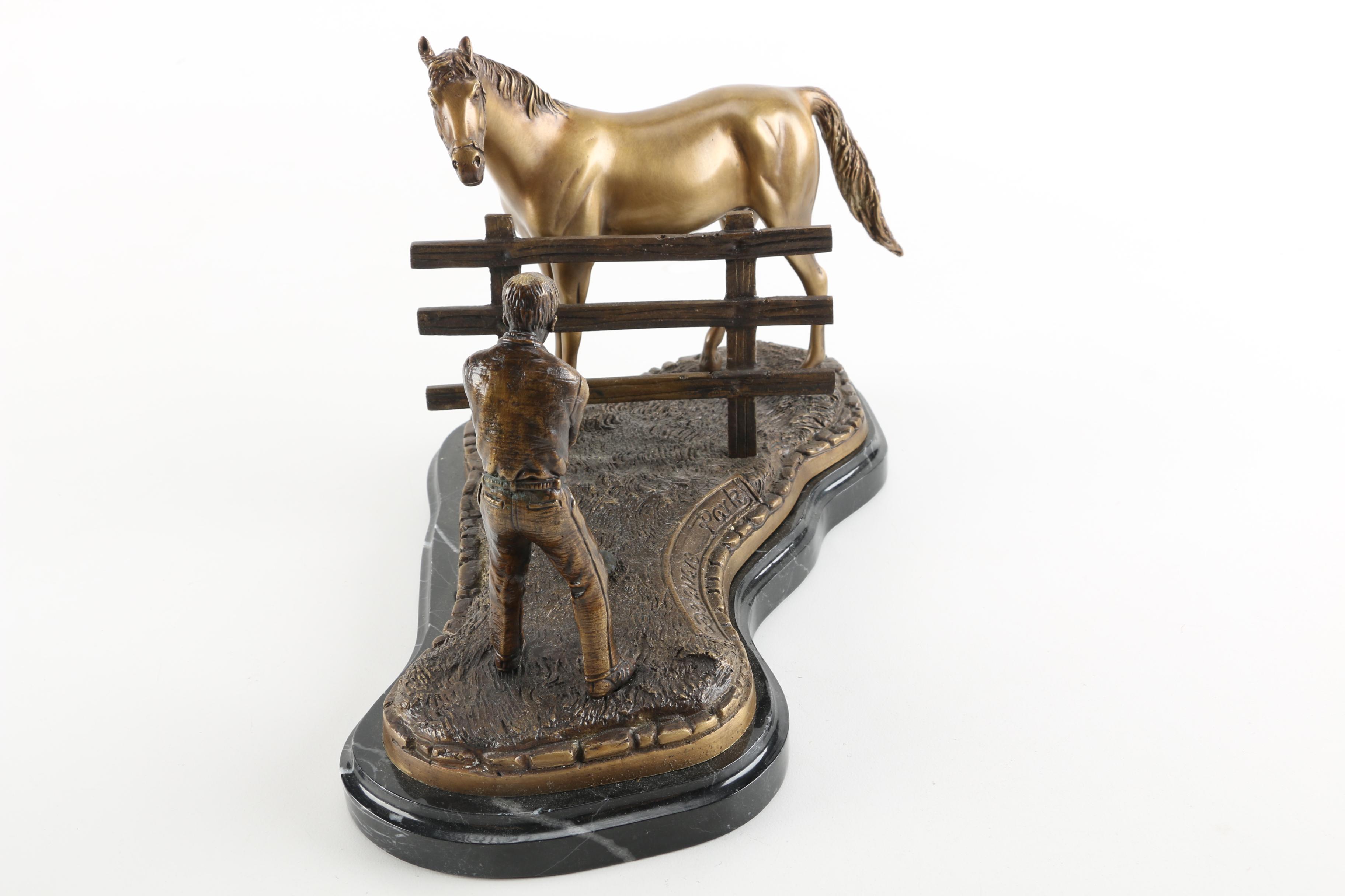 Delaware Park Cast Bronze Statue of a Golfer and a Horse