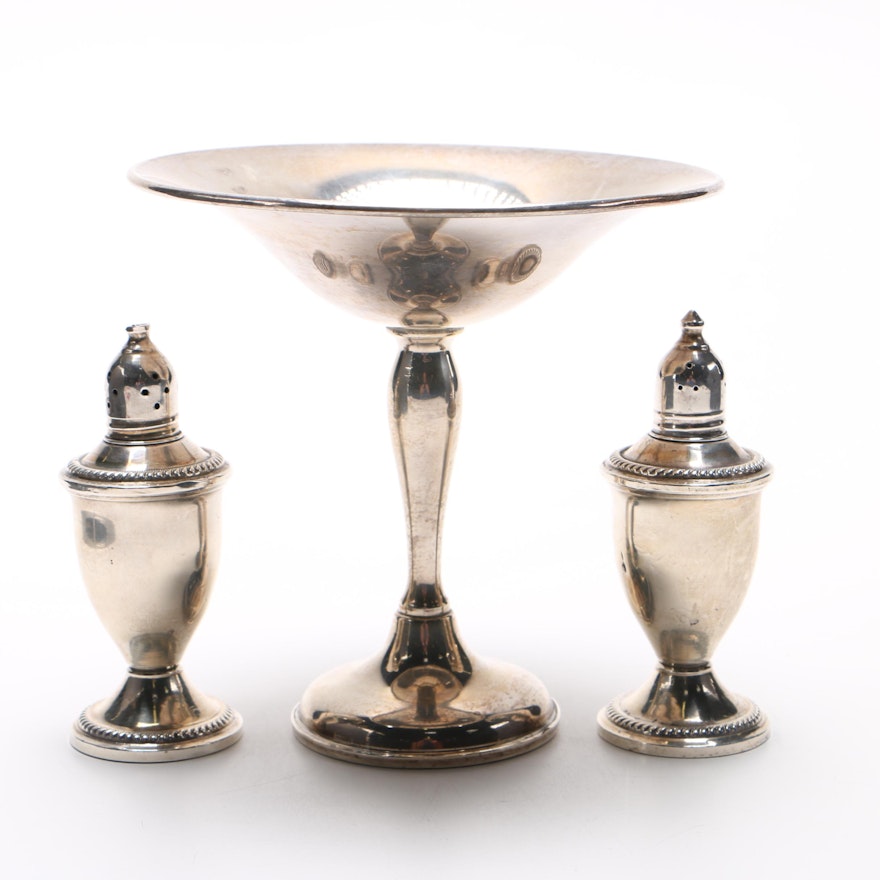 Preisner Sterling Silver Compote and Duchin Sterling Shakers