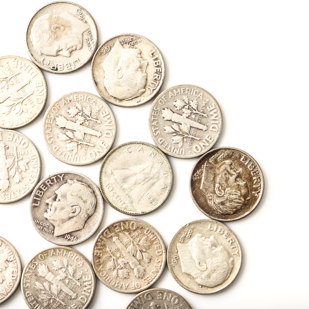 Twenty-Three Roosevelt Silver Dimes