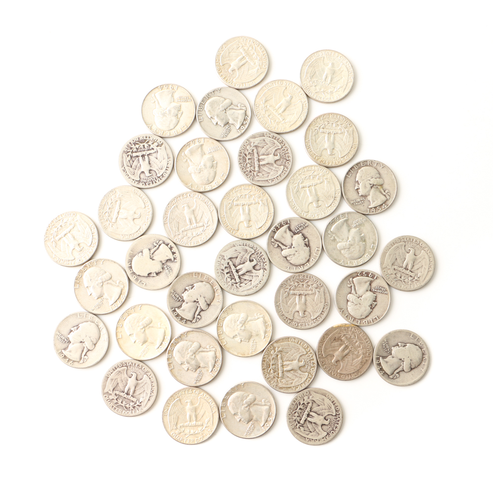Thirty-Five Washington Silver Quarters