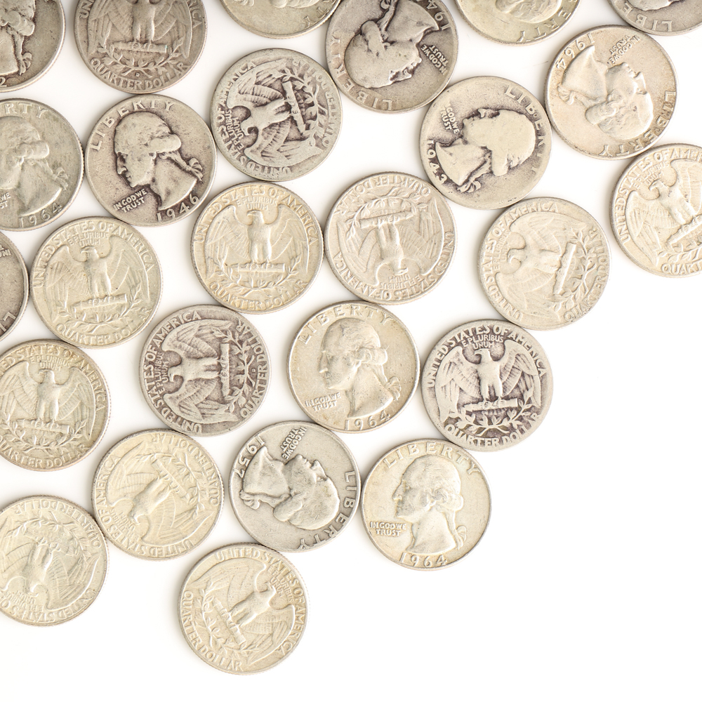 Thirty-Five Washington Silver Quarters