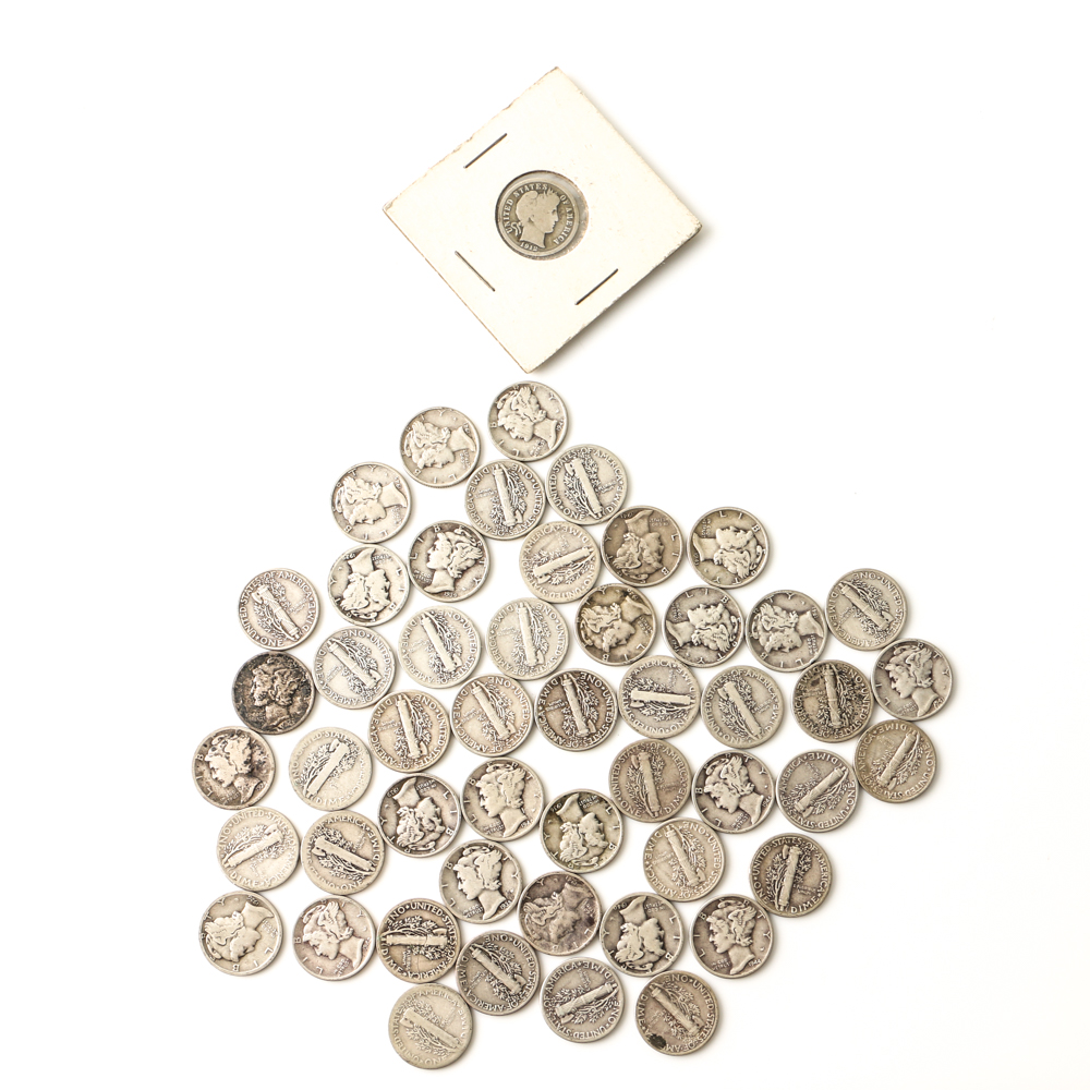 Fifty Mercury Silver Dimes