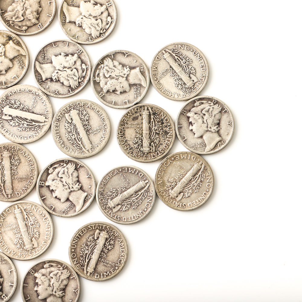Fifty Mercury Silver Dimes