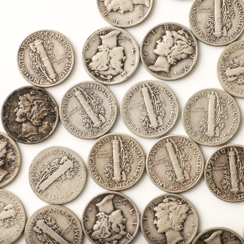 Fifty Mercury Silver Dimes