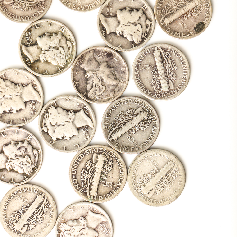 Fifty Mercury Silver Dimes
