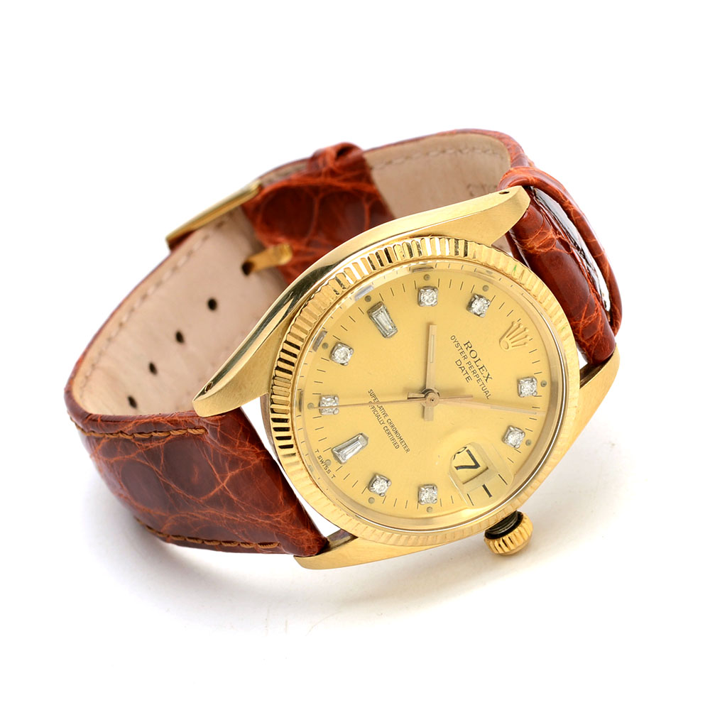 Vintage Rolex Perpetual Date 1503 Solid 14K Yellow Gold Diamond Dial Automatic Watch