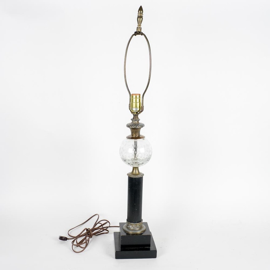 Vintage Brass, Wood and Glass Table Lamp