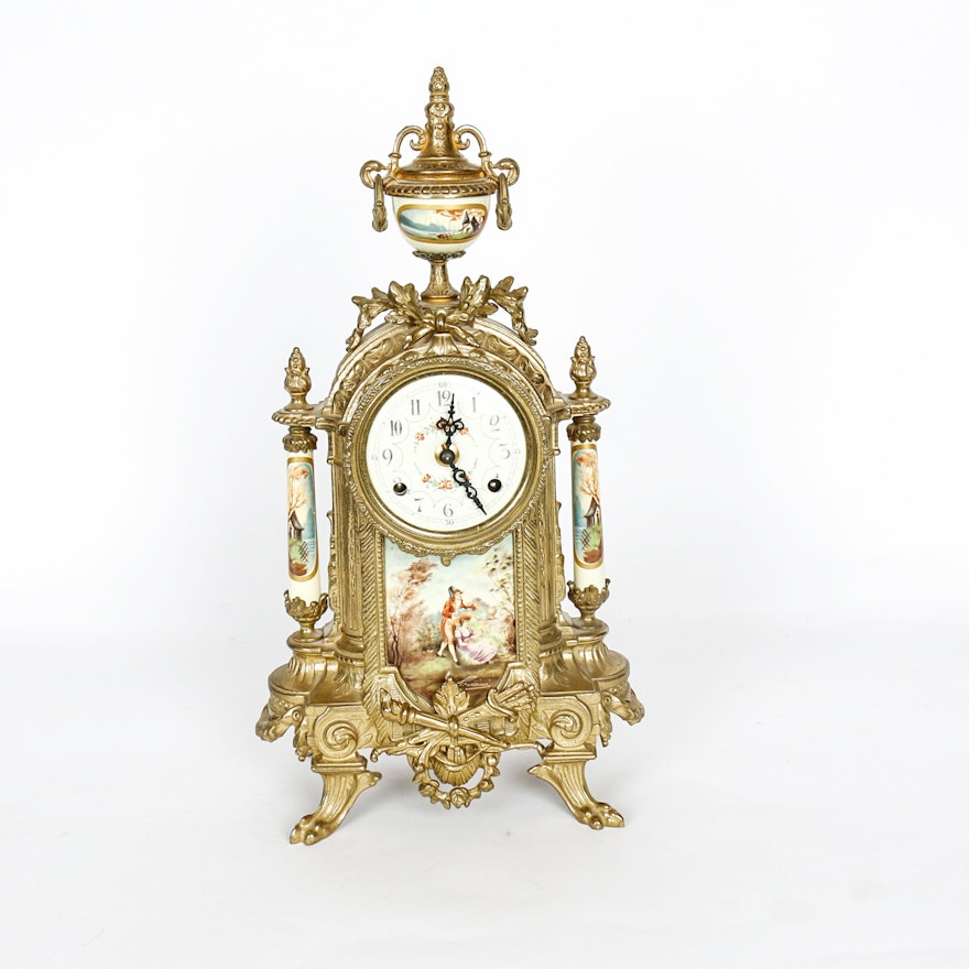 Louis XVI Style Hand-Painted Porcelain Mantel Clock