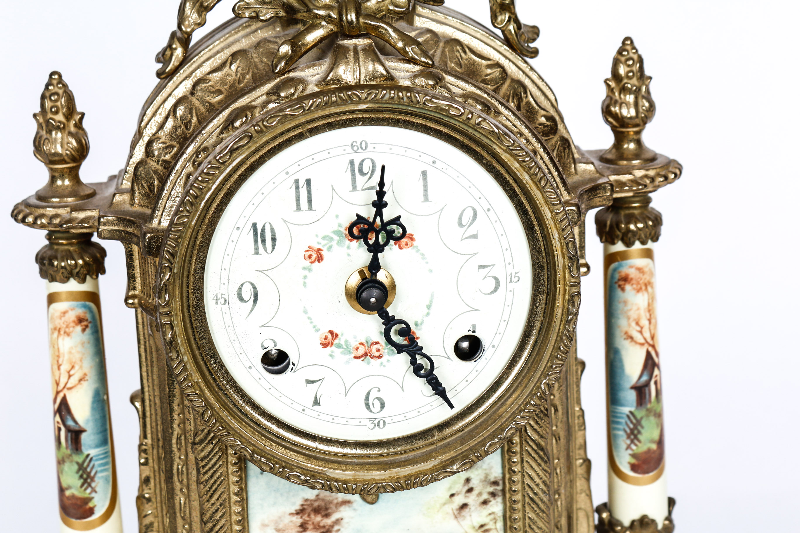 Louis XVI Style Hand-Painted Porcelain Mantel Clock
