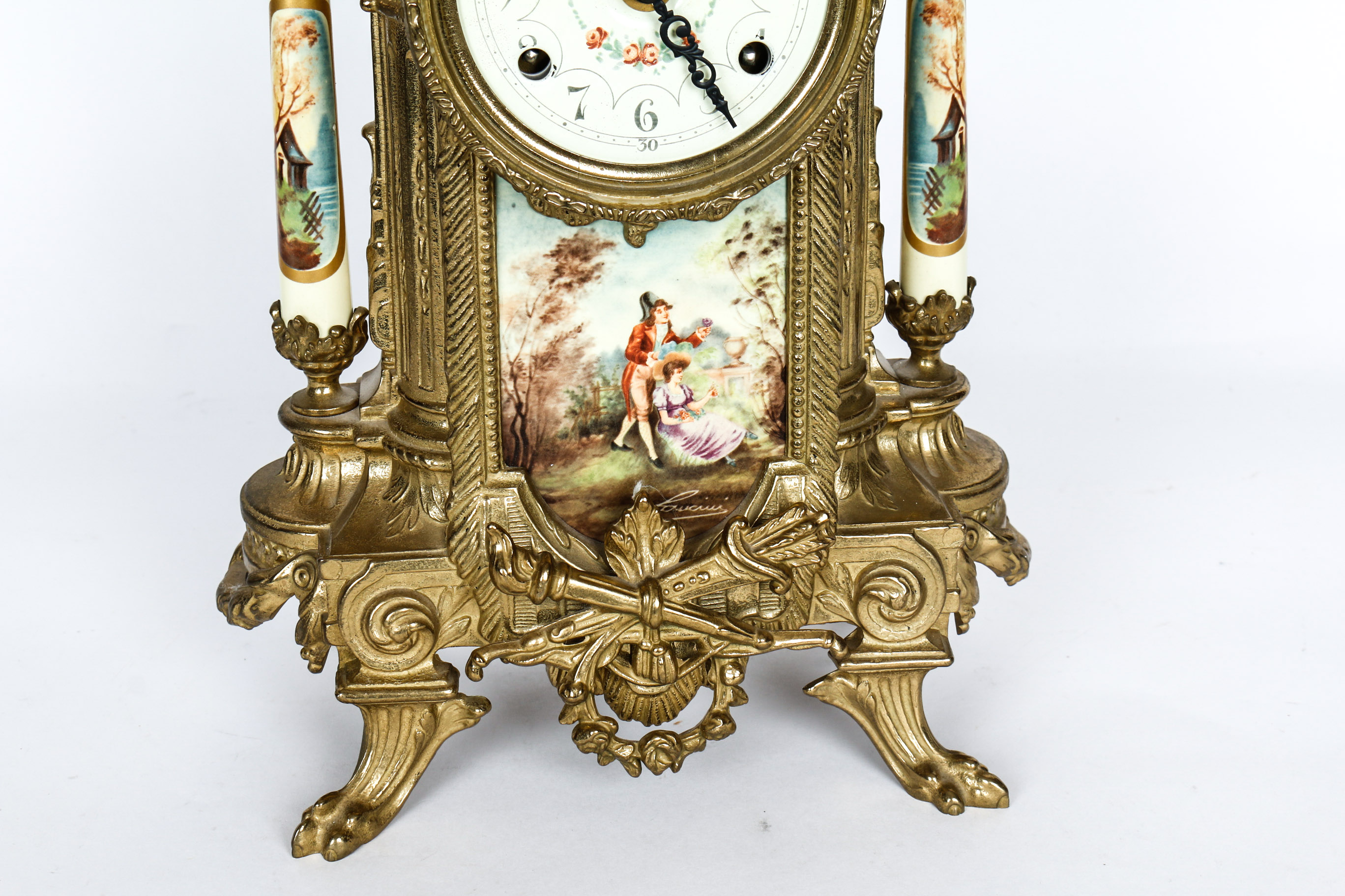 Louis XVI Style Hand-Painted Porcelain Mantel Clock