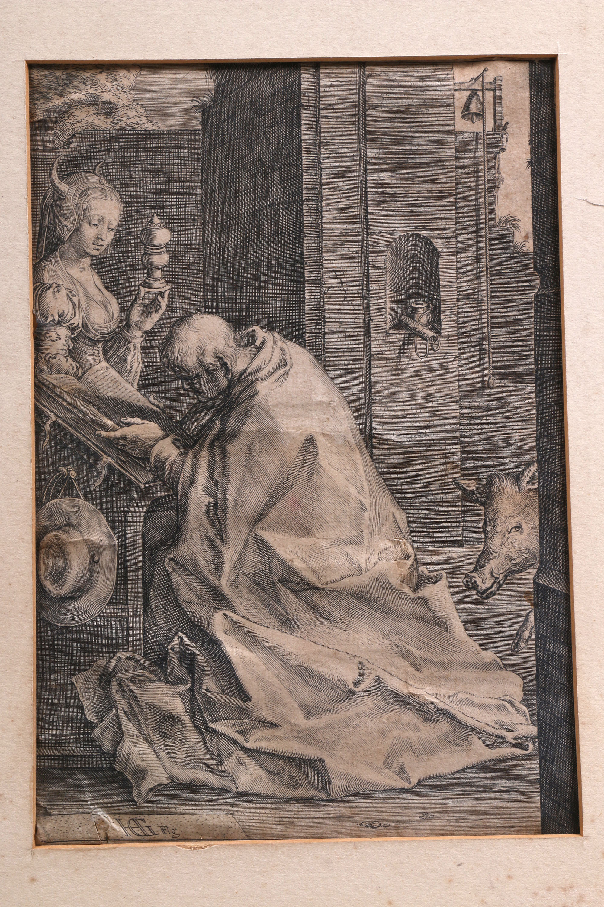 Monogrammed Old Master Print and Other Intaglio Prints of Various Scenes