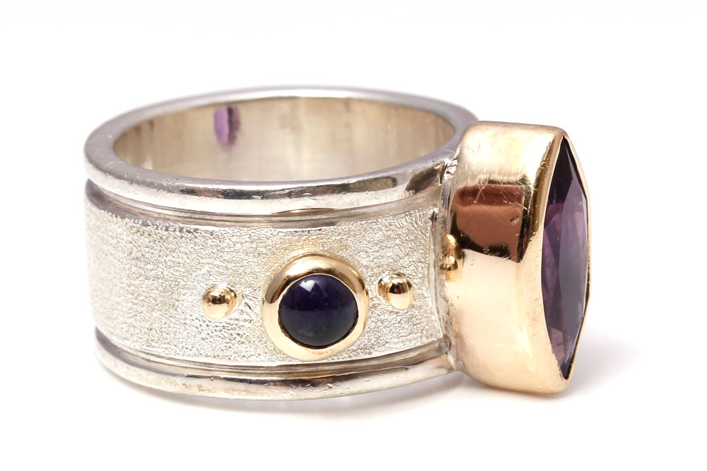 Sterling Silver 14K Gold Accented Amethyst Ring