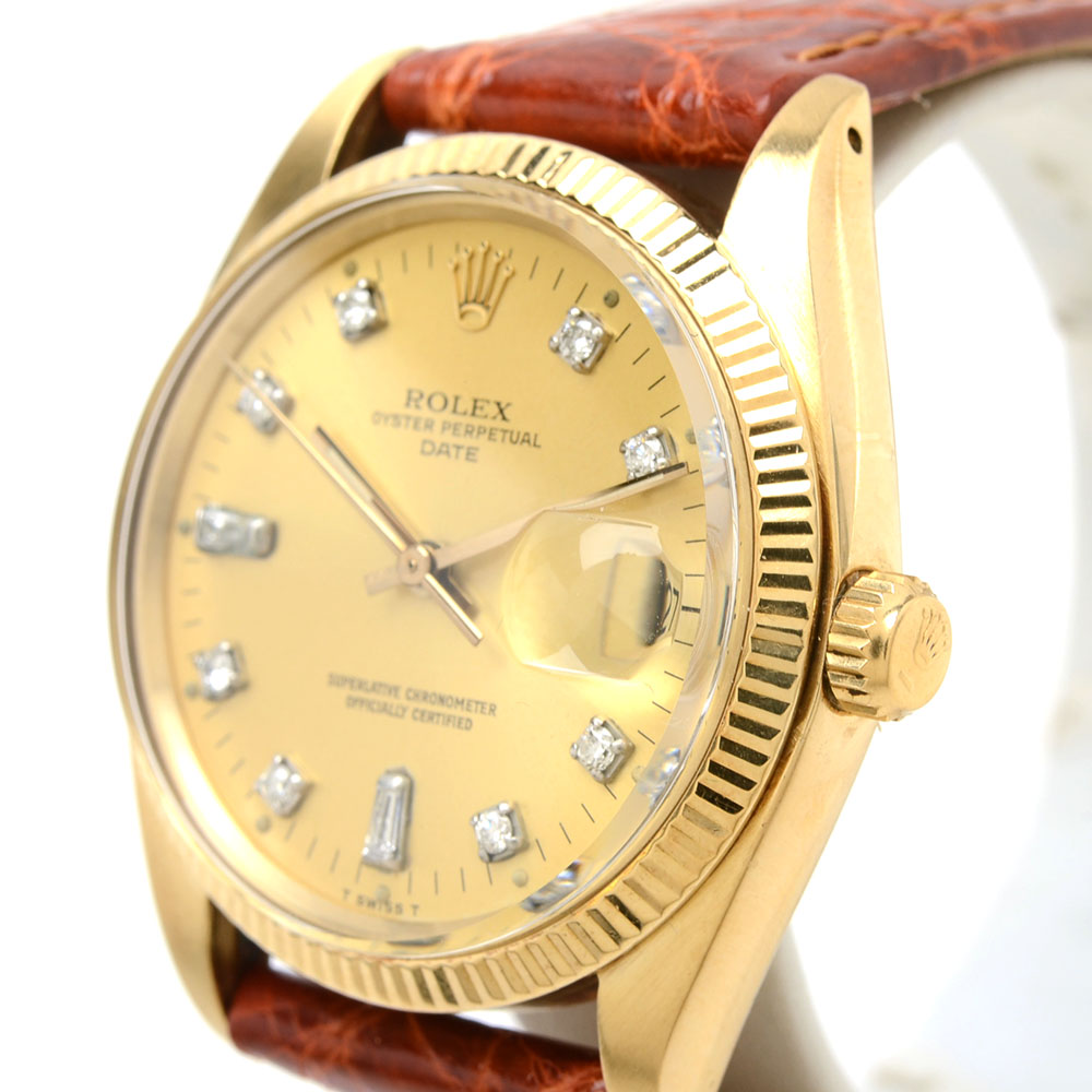 Vintage Rolex Perpetual Date 1503 Solid 14K Yellow Gold Diamond Dial Automatic Watch