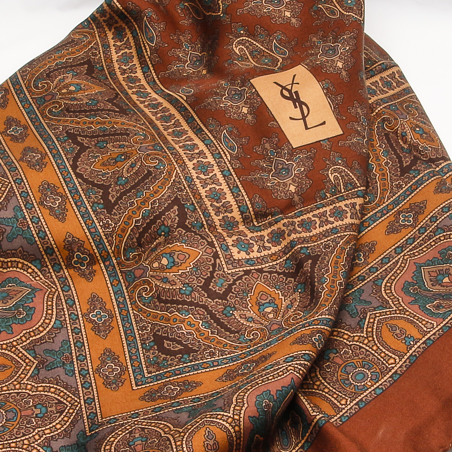 Yves Saint Laurent Brown Paisley Scarf