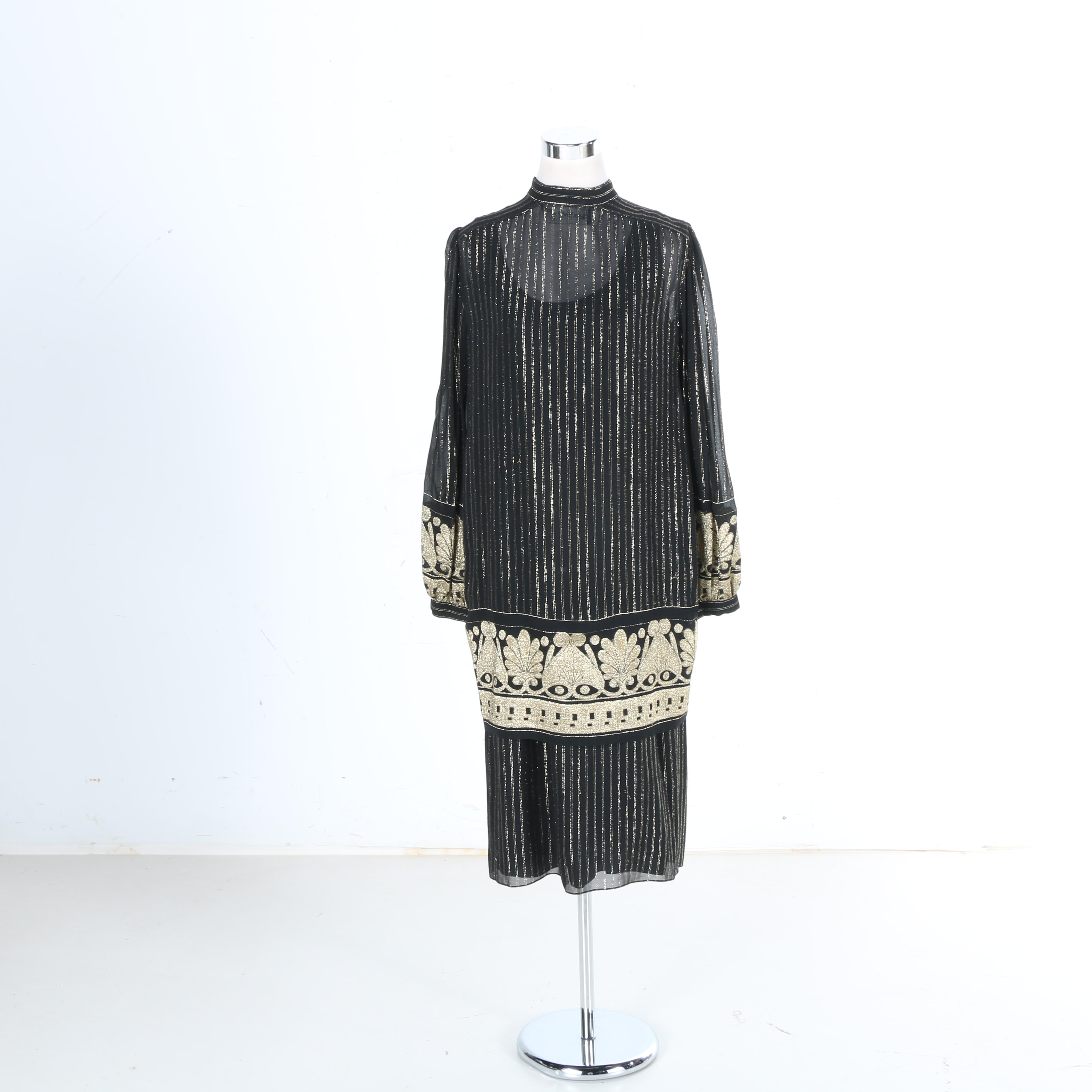 Black and Gold Slip Dress With Top