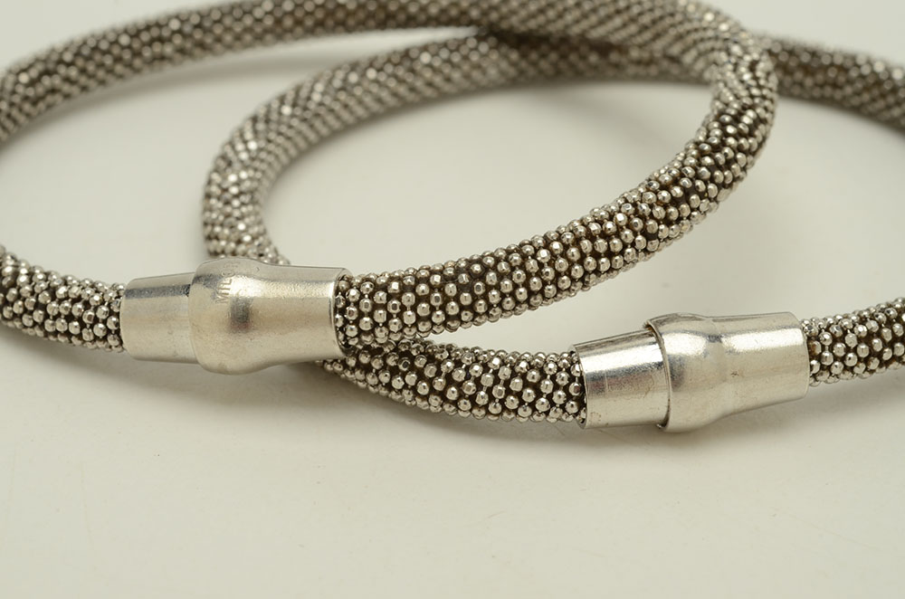 Two Milor Italian Sterling Silver Cluster Beaded Bangles