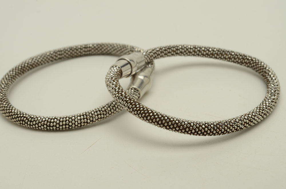 Two Milor Italian Sterling Silver Cluster Beaded Bangles
