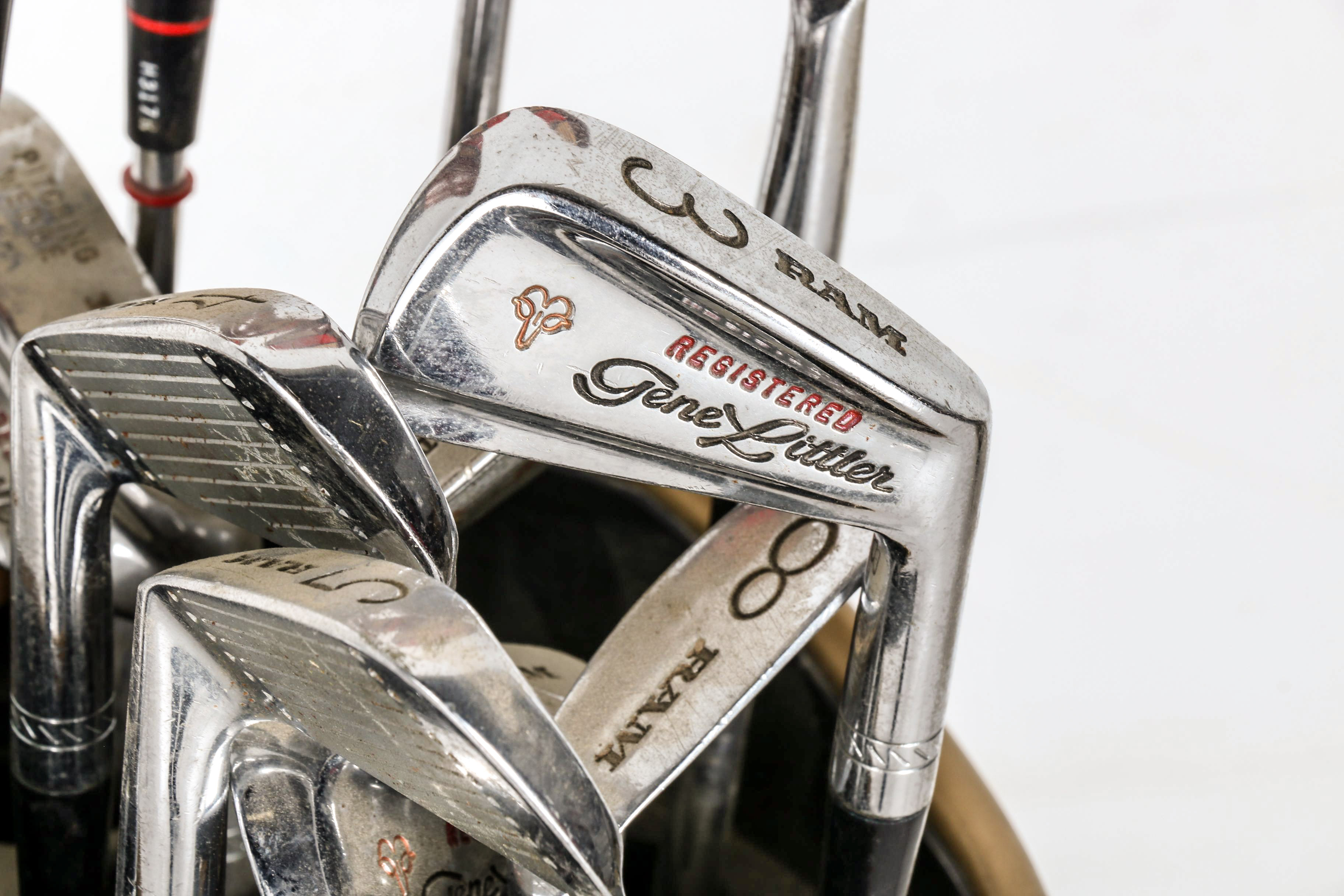 Vintage Brown Vinyl MacGregor Golf Bag with Fourteen Assorted Golf Clubs