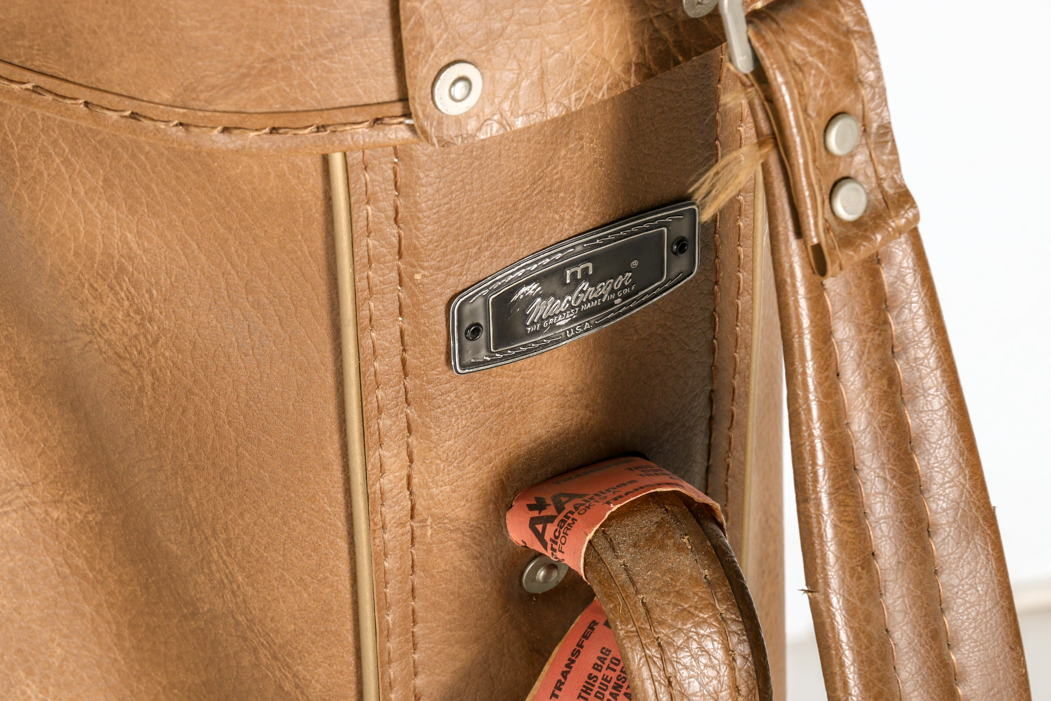 Vintage Brown Vinyl MacGregor Golf Bag with Fourteen Assorted Golf Clubs