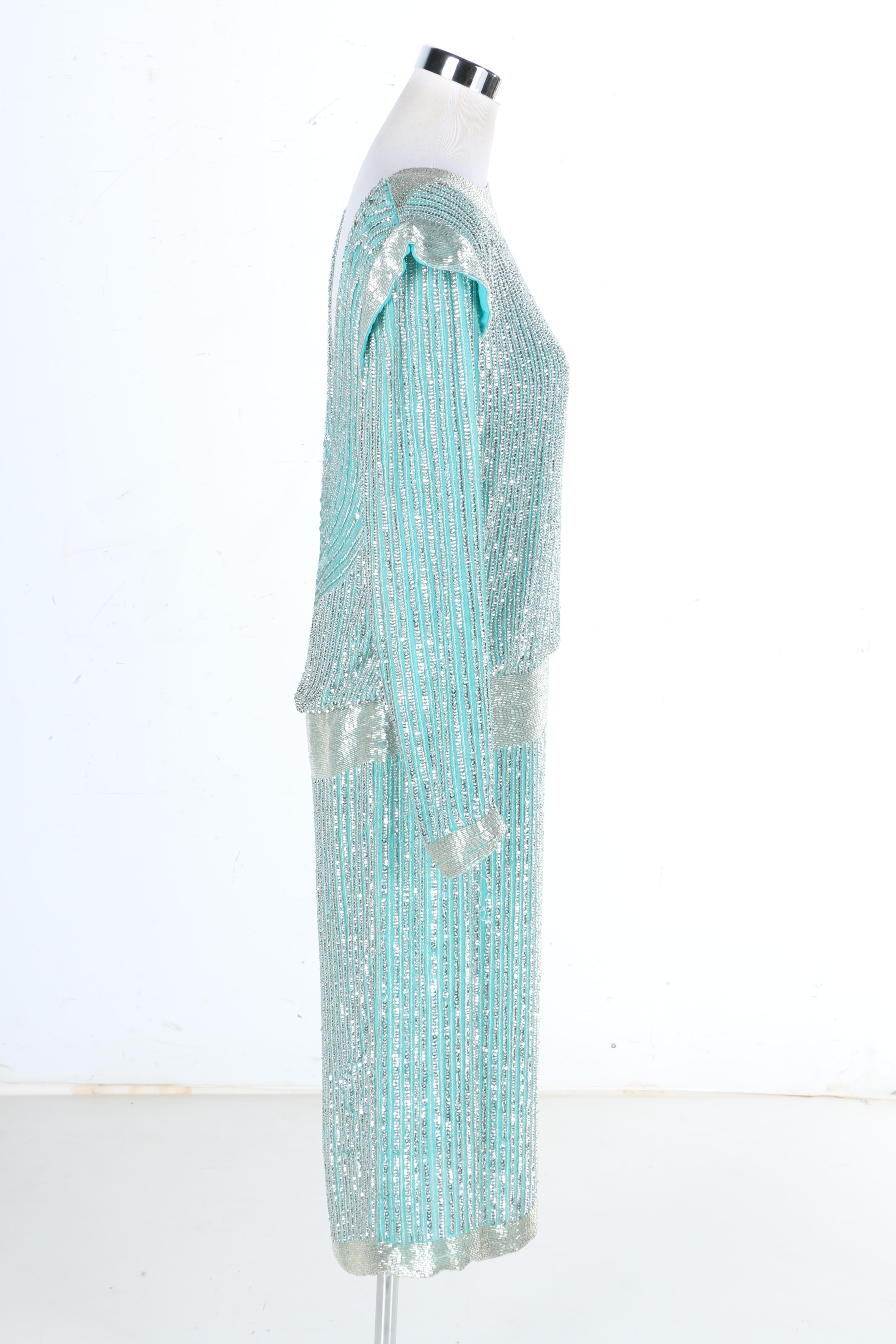 Vintage Silk Beaded and Sequined Evening Dress