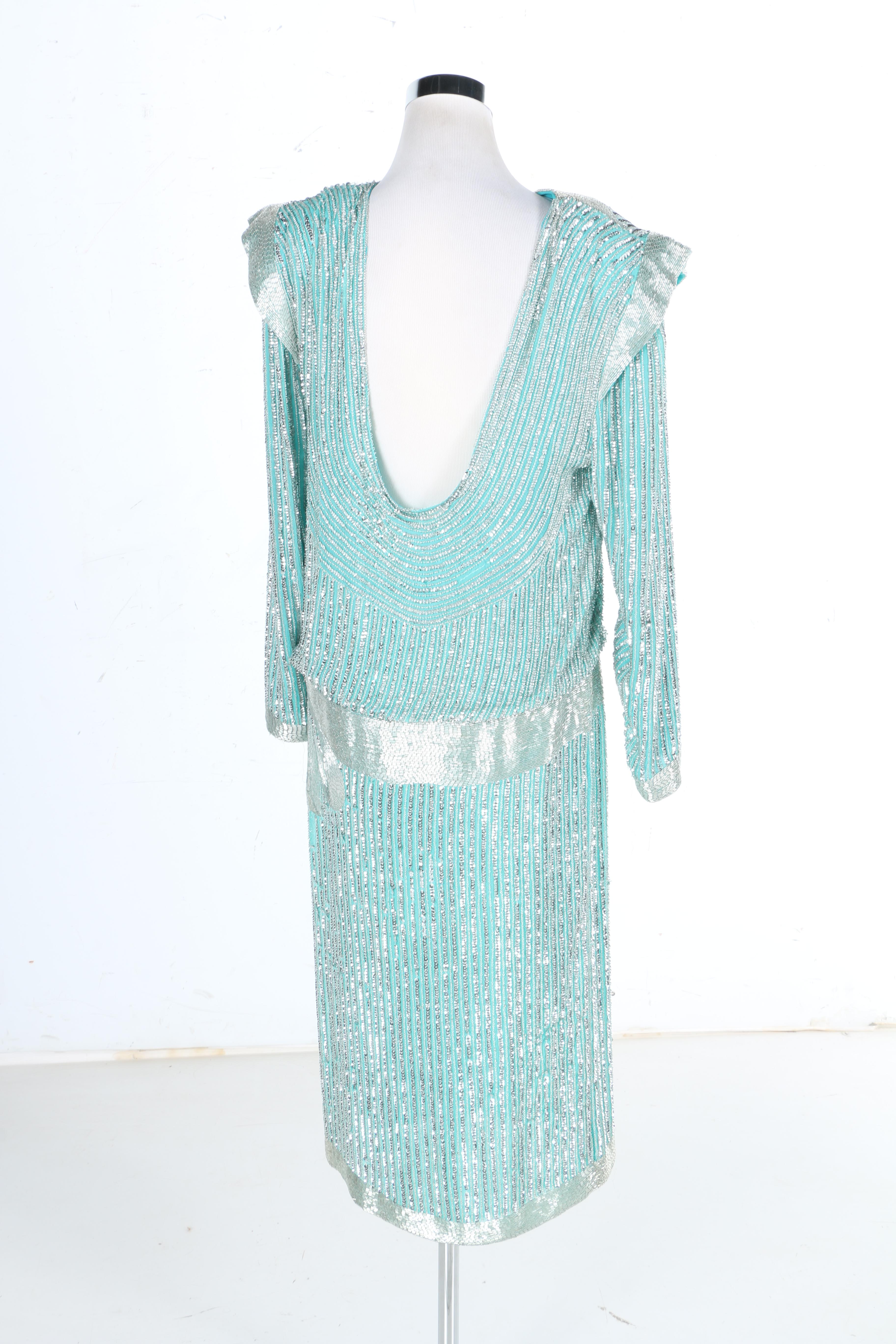 Vintage Silk Beaded and Sequined Evening Dress