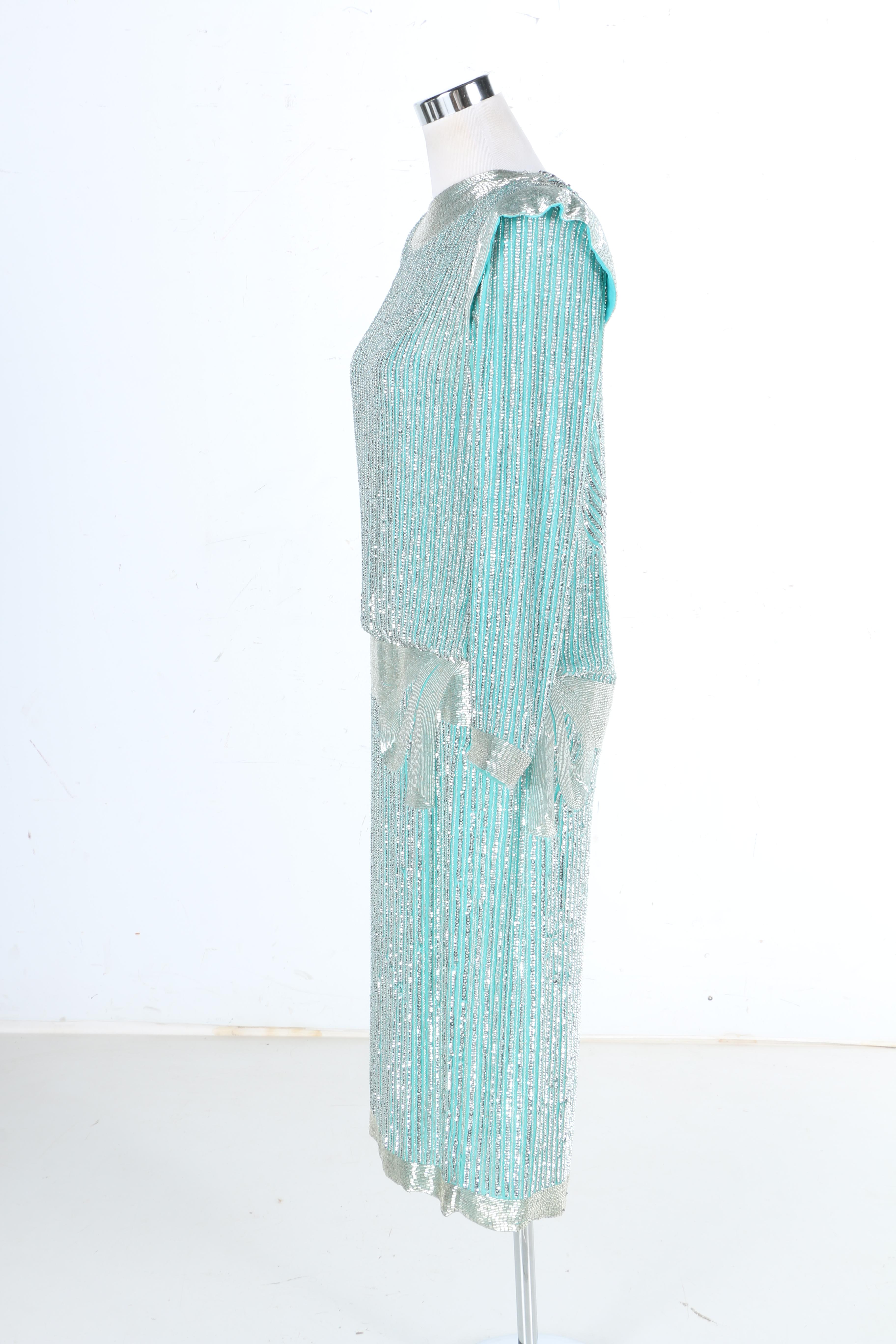 Vintage Silk Beaded and Sequined Evening Dress