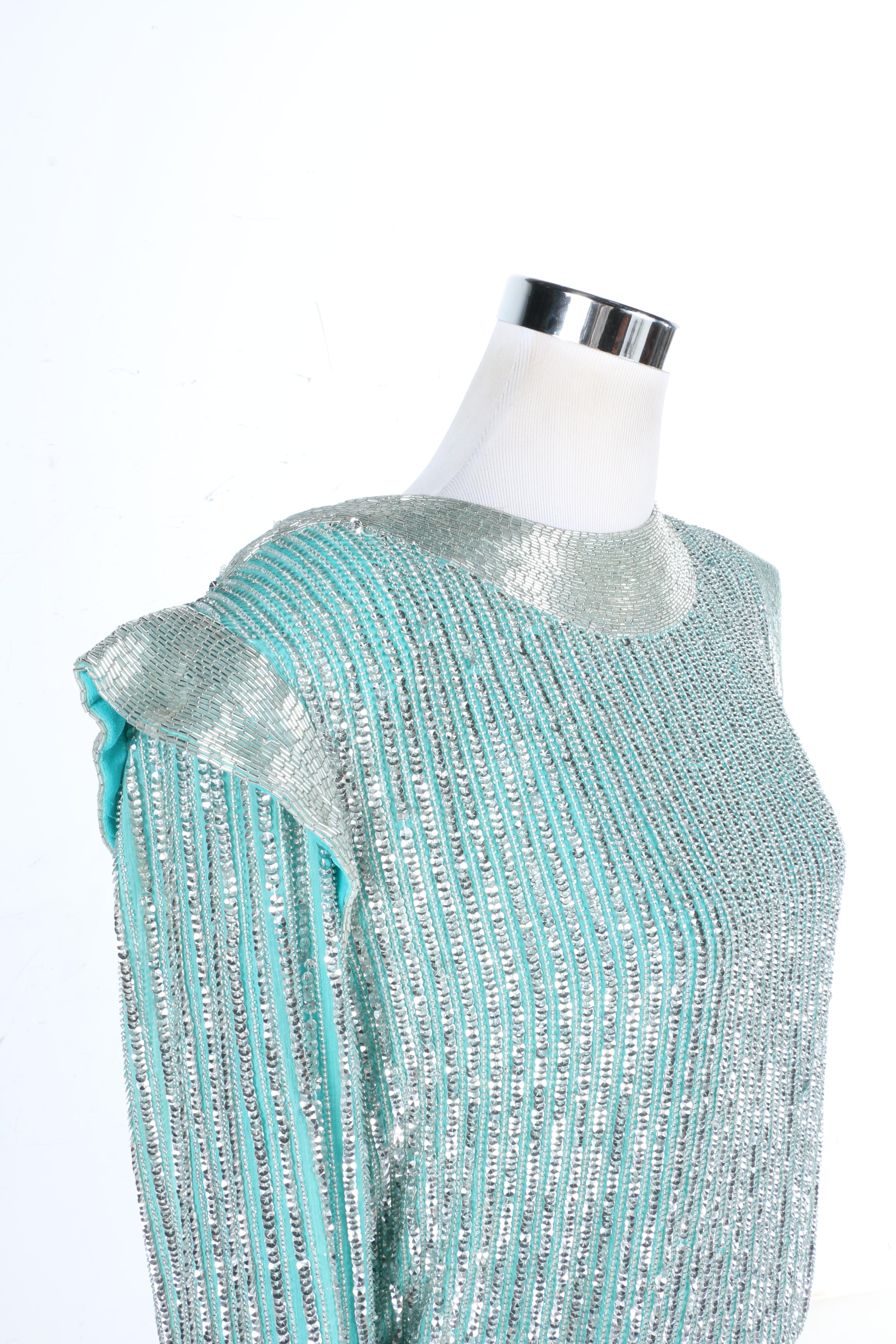 Vintage Silk Beaded and Sequined Evening Dress