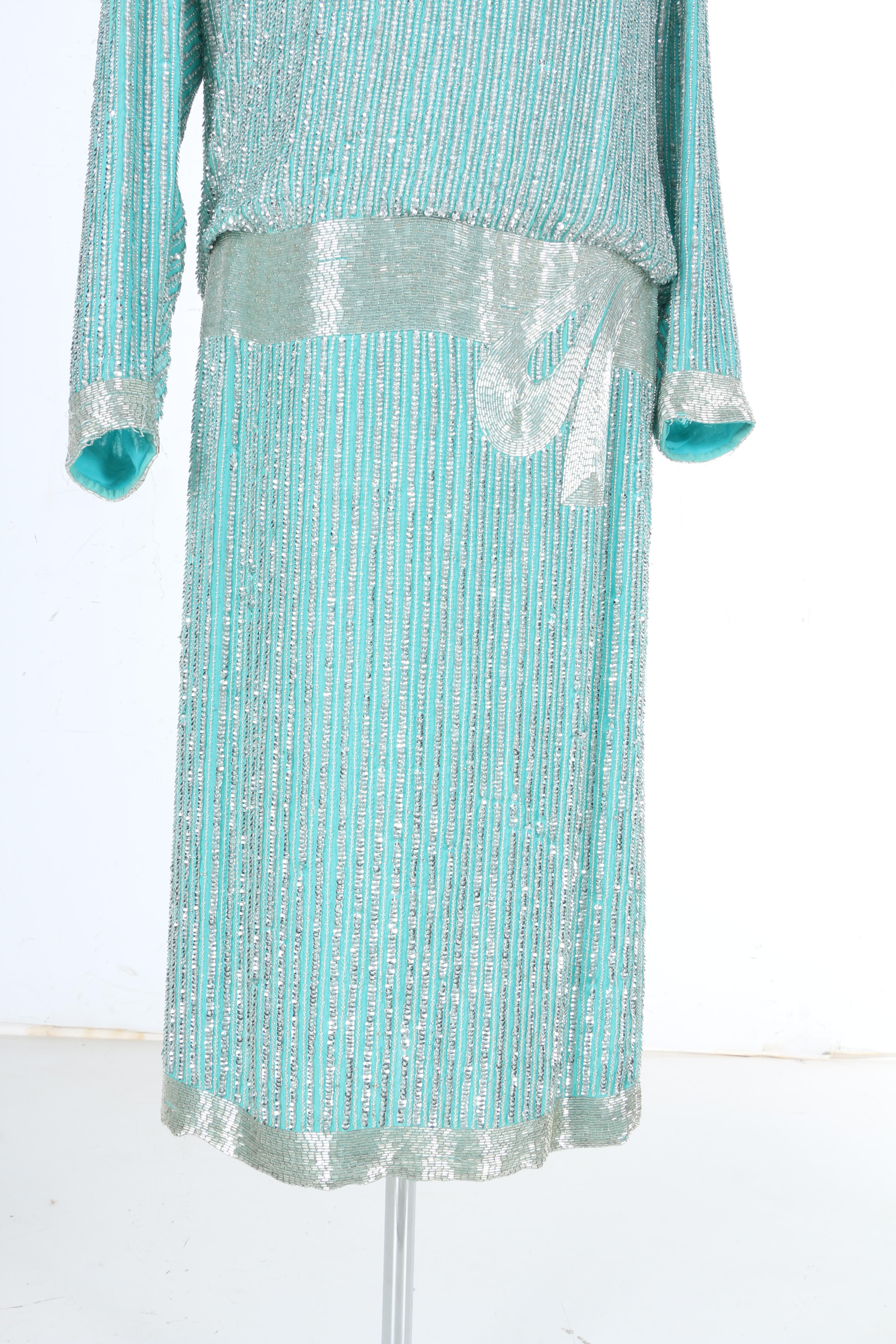 Vintage Silk Beaded and Sequined Evening Dress