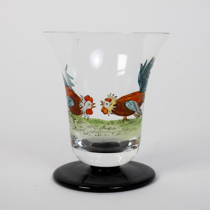 Handpainted Glass with Roosters Made in Czechoslovakia