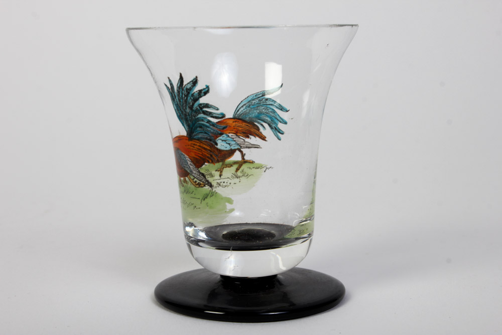 Handpainted Glass with Roosters Made in Czechoslovakia