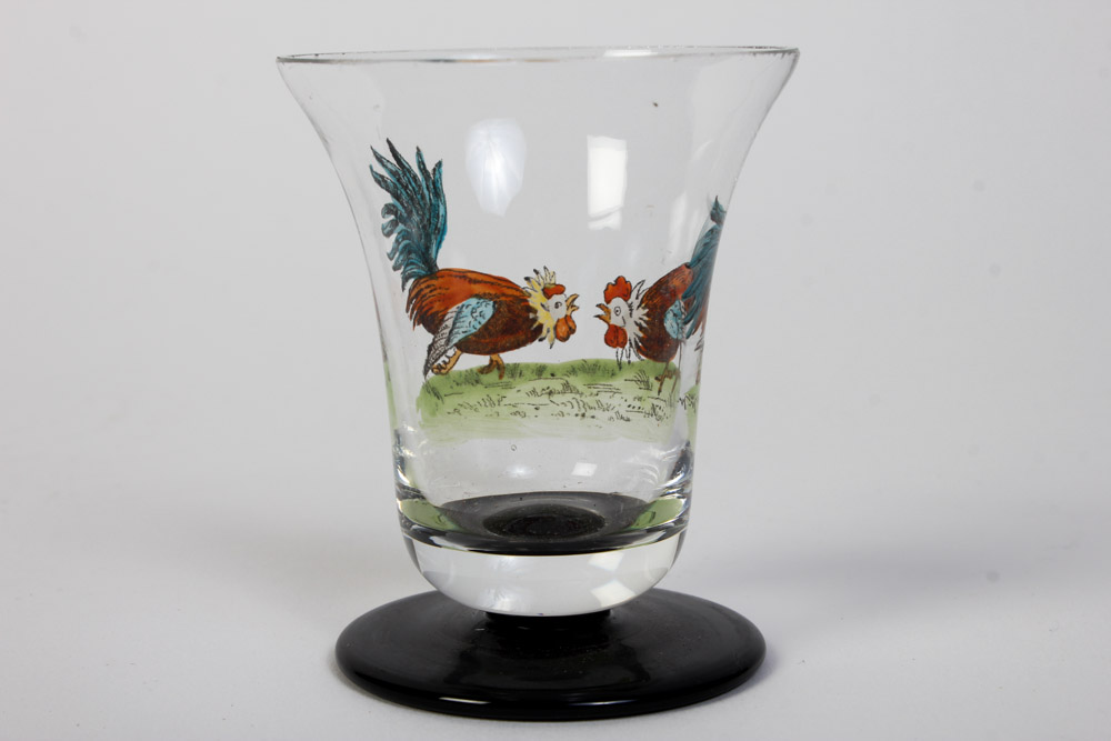 Handpainted Glass with Roosters Made in Czechoslovakia