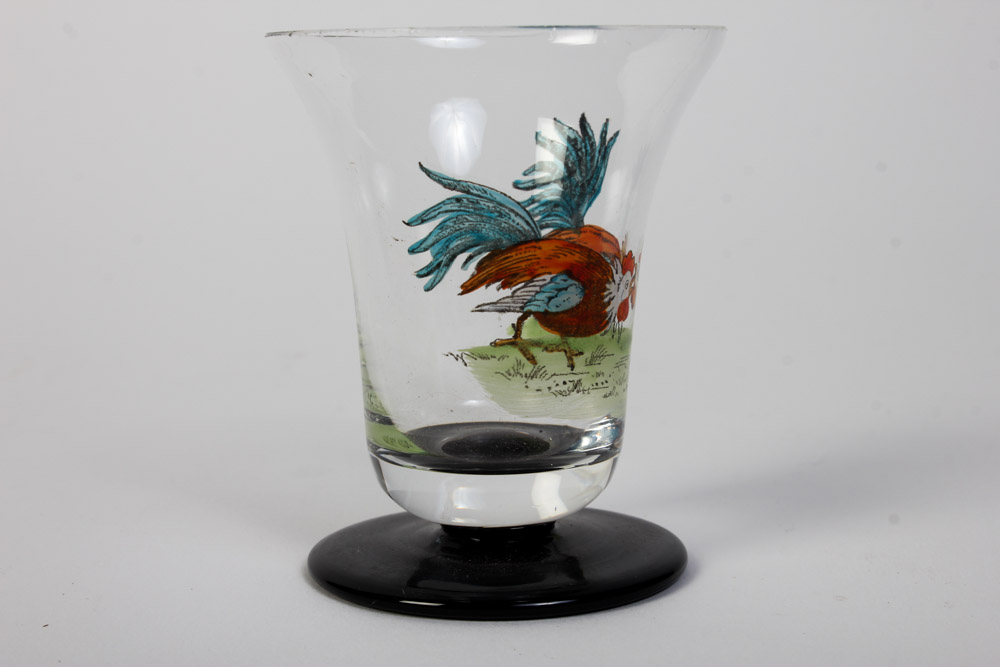 Handpainted Glass with Roosters Made in Czechoslovakia