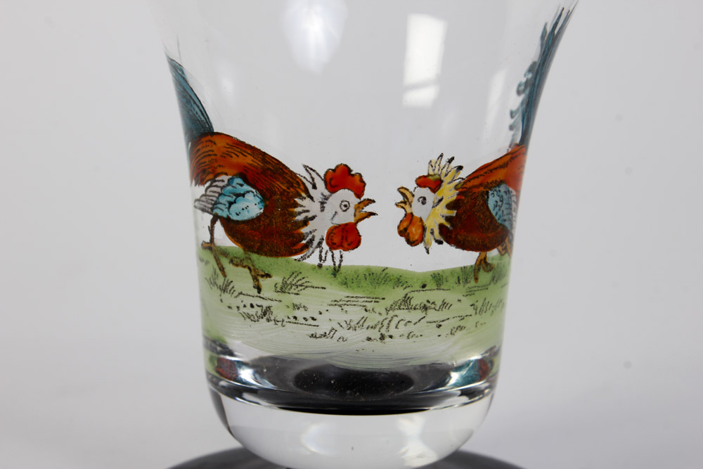 Handpainted Glass with Roosters Made in Czechoslovakia
